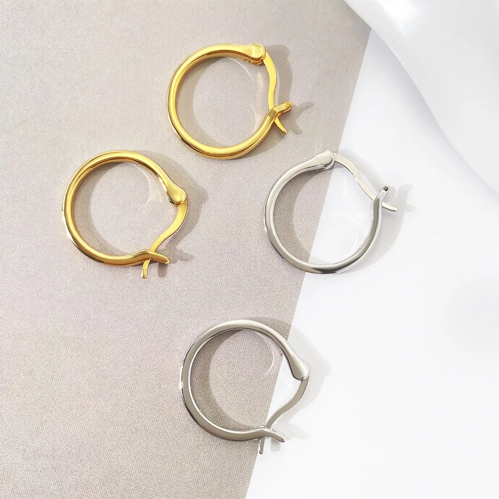 Foxi Wholesale New Trendy Design French Geometric Buckle Jewelry for Women Metal Glossy Round Hoop Earrings