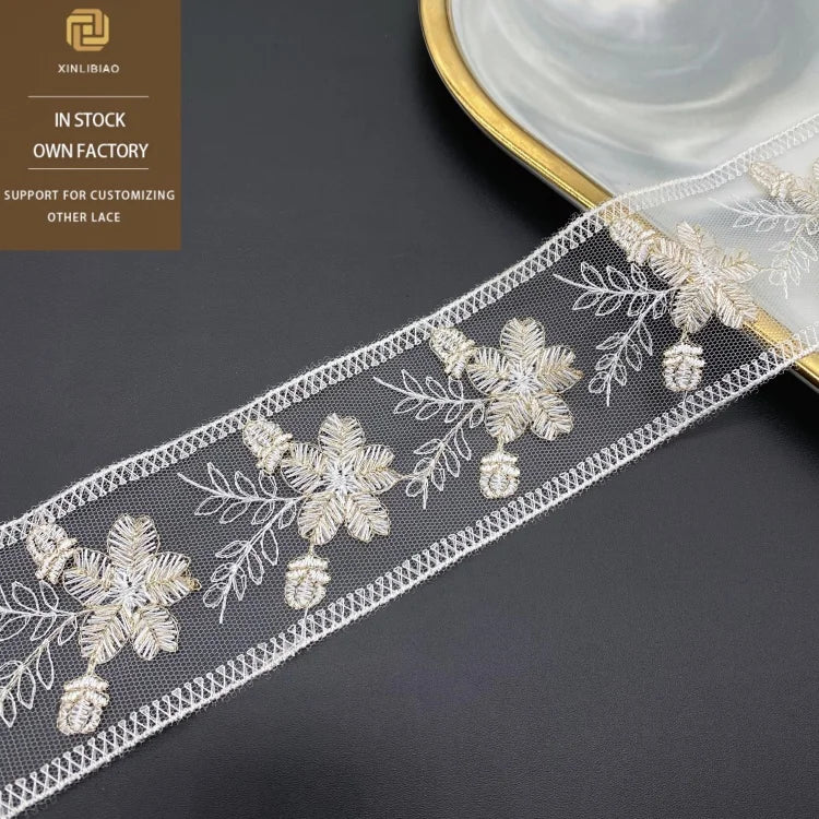 Gold Thread Embroidery Mesh Lace Water-Soluble Polyester-Polyester Barcode for Clothing & Shoe Home Fabric Accessories