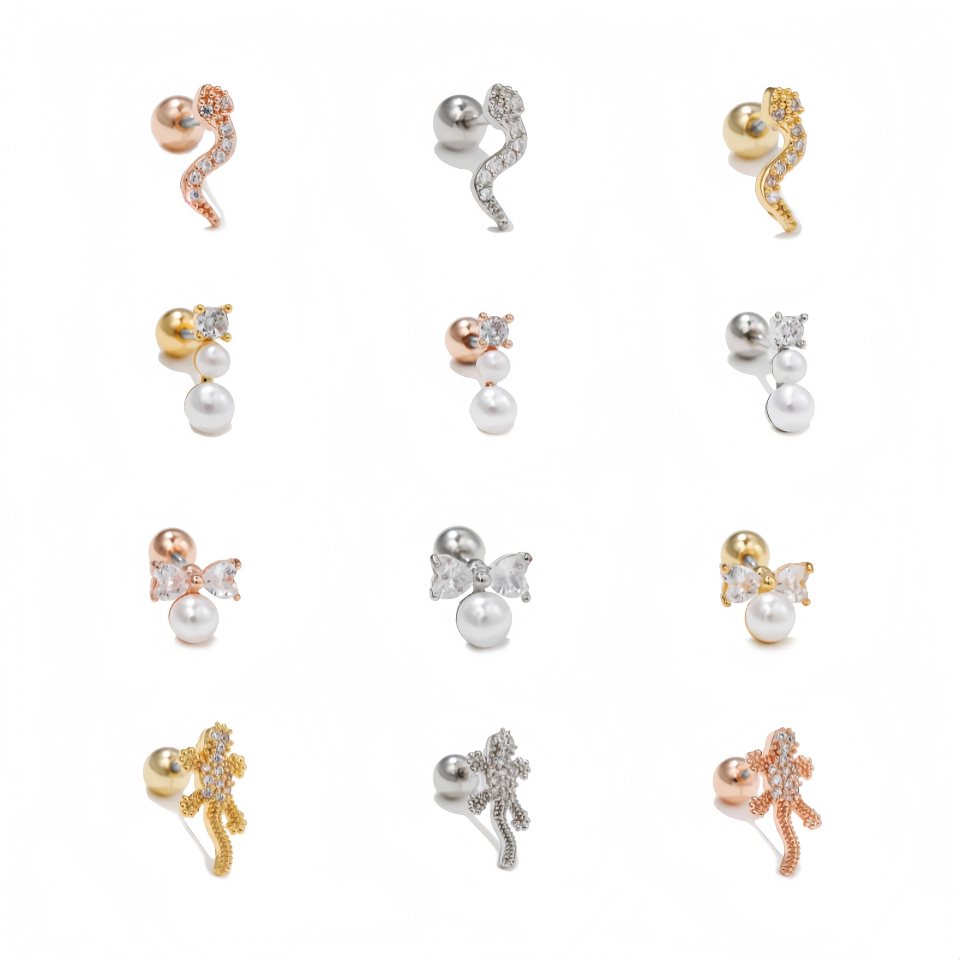 Nature Inspired Lizard Earrings with Colorful Pearl Zircon Titanium Studs for Women and Teens