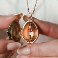 New Stylish Elegant Egg-shaped Open and Close Necklace with a Little Person rainbow Horse Pendant in Vintage Copper Plated Gold