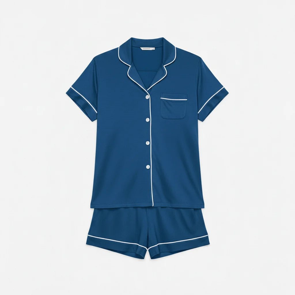 Womens Short Sleeve Sleepwear Loungewear Shorts Bamboo Viscose Pajamas Silk Satin Two Piece Set Elastic Waist Night Dress