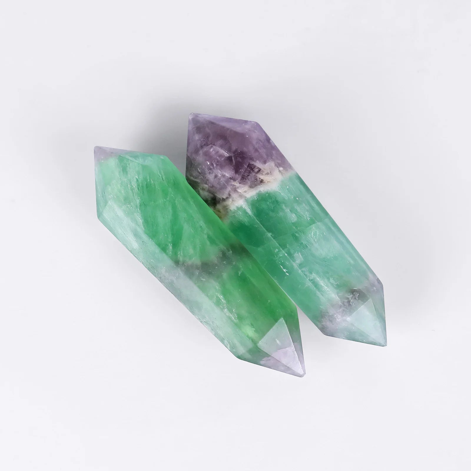 Natural Fluorite Double Points Towers Carved Crystal Gemstone Sculpture Hexagonal Pillar for Home Decoration