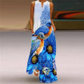 2025 New Summer European Style Women's Sleeveless Maxi Dress with V-neck and Floral Print