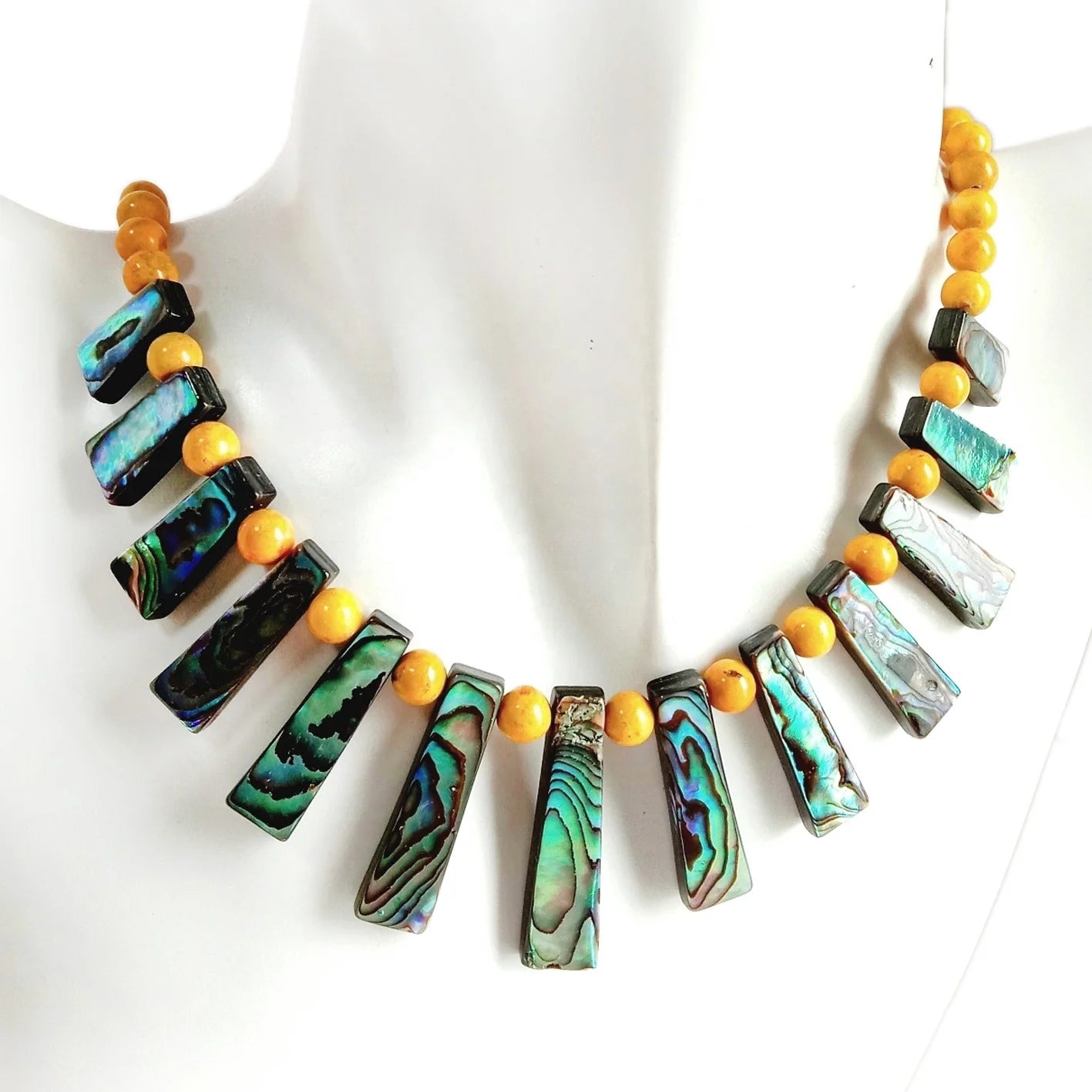 Real 5mm Bumblebee Beads with Abalone Shells Drop Pendant Paua Shell Spiritual Healing Necklace Handmade Choker