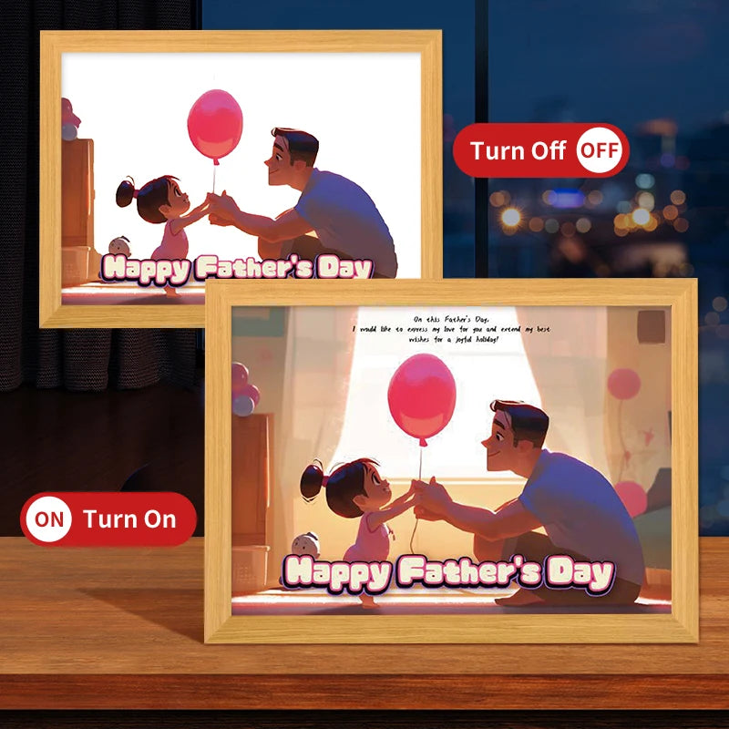Modern 3D LED Night Lamp Father's Day Theme Wooden LED Frame Photo Electric Wall Art Gift