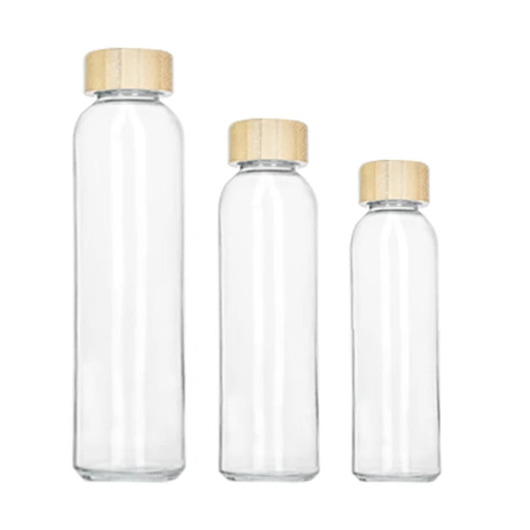 350ml 500ml 750ml Single Glass Water Bottle Small Mouth with Wooden Lid