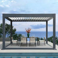 Custom-designed Automatic Rainproof Louver Roof Terrace Gazebo With Roller Blind and LED Light Aluminum Louvered Roof Pergola