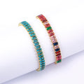 QIKU Wholesale Bohemia Rectangle Colorful Rhinestone Adjustable Chain Bracelet Gold Plated Tennis Bracelet Accessories