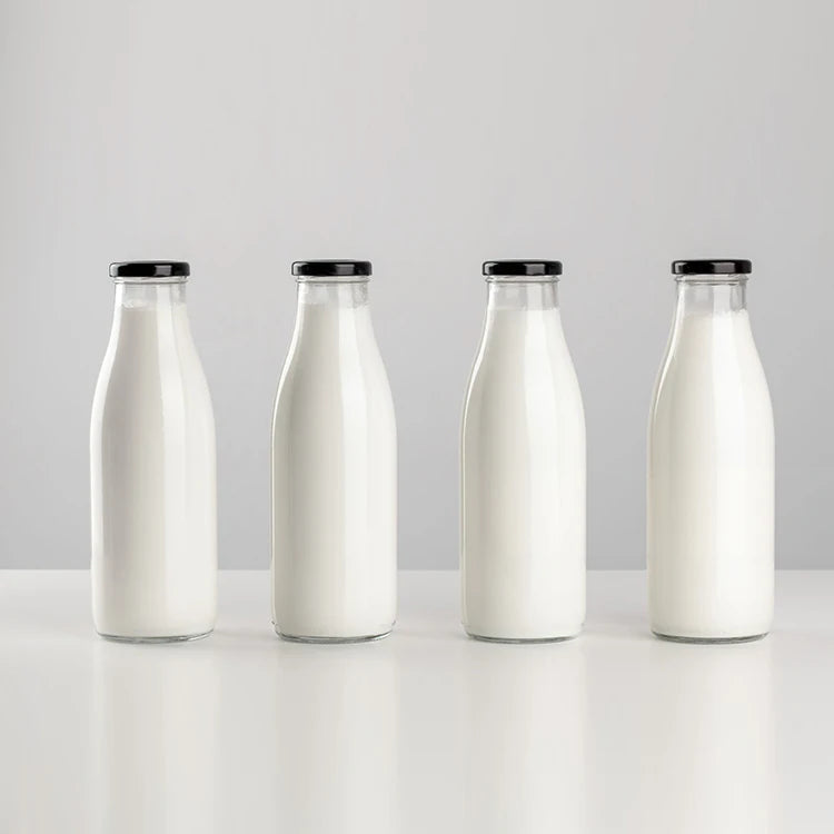 Wholesale 200ml 350ml 500ml 1000ml Empty Milk Fruit Juice Drink Glass Bottles With White Tamper Proof Cap