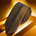 Exve Exclusive Black and Copper Striped Custom Panel Cut Slim Fashion Tie Made in Turkey