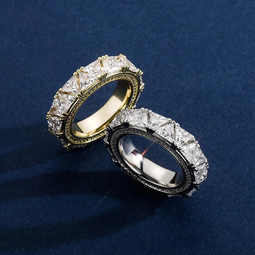 Fashion Jewelry Urban Men Women Hip Hop Brass Gold & Rhodium Plated Iced Triangle Zircon Couple Ring Round Cut Wedding Rings
