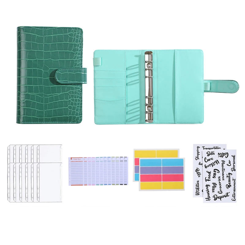 Custom Planner A6 Budget Binder Magnetic Croc Style Leather Money Budget Binder Set with Cash Zipper Envelopes Planner