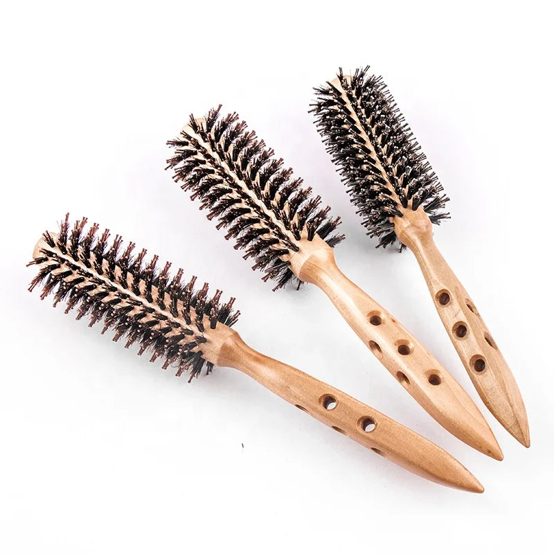 Most Selling Product in Alibaba Mixed Nylon Boar Bristle Round Hair Brush With Extra Long Anti-slip Wooden Handle MegaBDM