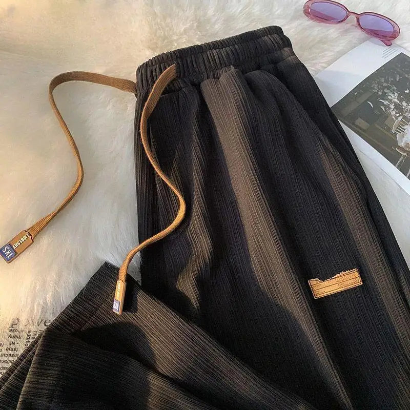 OEM Custom Embroidery Print logo Design Ice Silk Men's Summer Thin Style High-end Versatile Wide-leg Loose Sports Straight Pants