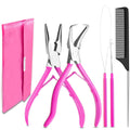Beauty Crafts Pink Hair Extension Tool Kit Stainless Steel Pliers Set Micro Beads 1 Crochet Needle 1 Pulling Hook Tail Comb