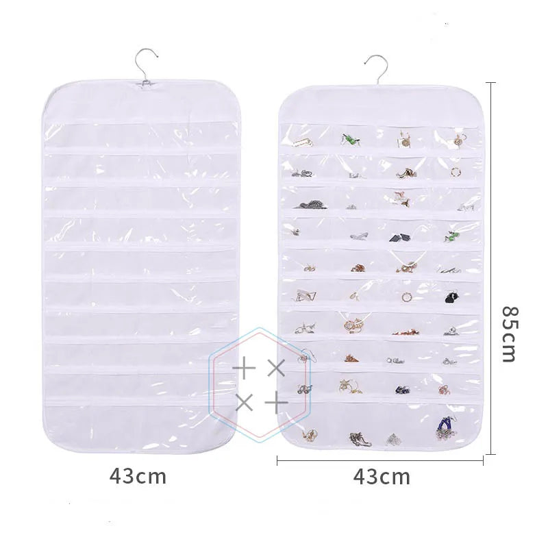80 Pockets Hanging Jewelry Storage Bags Organizer with PVC Windows Polyester Material Space-Saving Portable