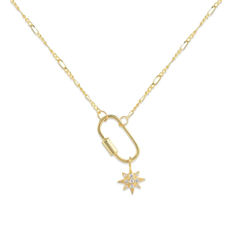 Fashion 18k Gold  Jewelry 925 Sterling Silver Women Girls Heart Moon Star Statement Necklaces for Women