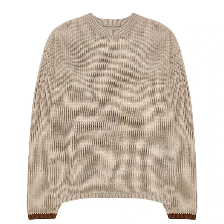 Men's Casual Solid Pullovers Custom Cotton Long Sleeve Crew Neck Winter Knitted Sweaters Breathable and Anti-Shrink