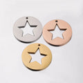 Metal Gold Plated Jewelry Accessories Finding Stainless Steel Round Hollow Star Shape Pendant Charm for Necklace Bracelet