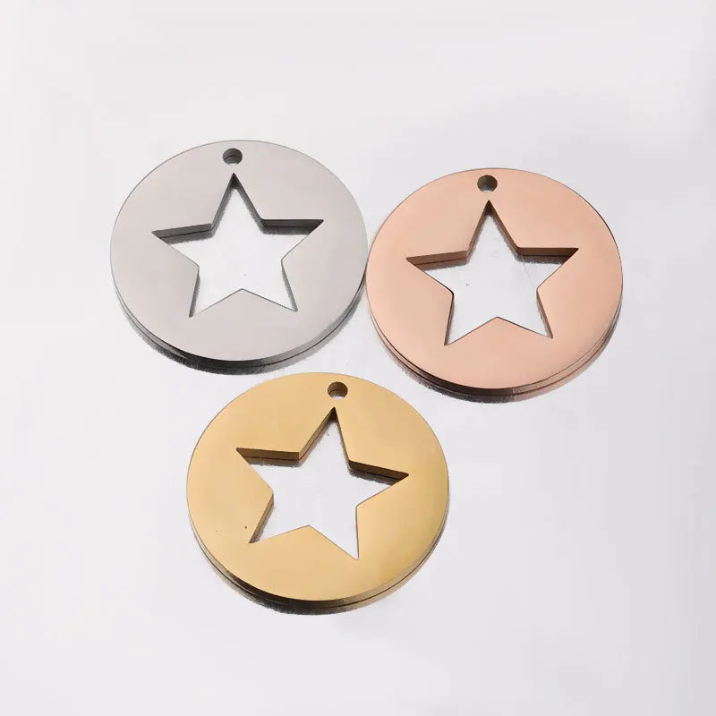 Metal Gold Plated Jewelry Accessories Finding Stainless Steel Round Hollow Star Shape Pendant Charm for Necklace Bracelet
