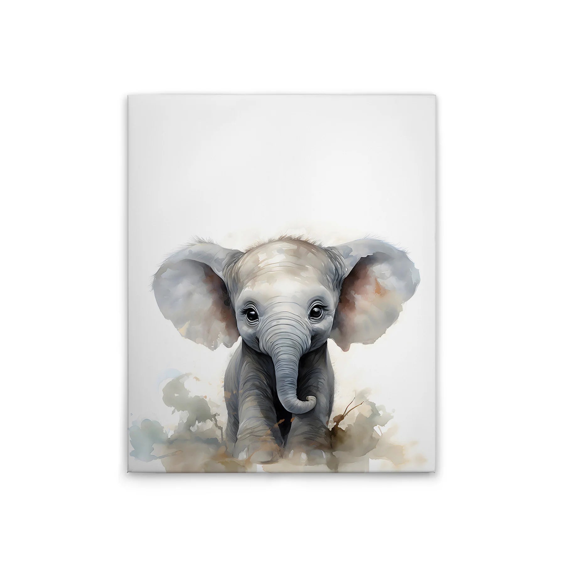Made in Germany Modern Hanging Baby Elephant Nursery Wall Art with White Green Stretcher Frame-Home Decor Mural