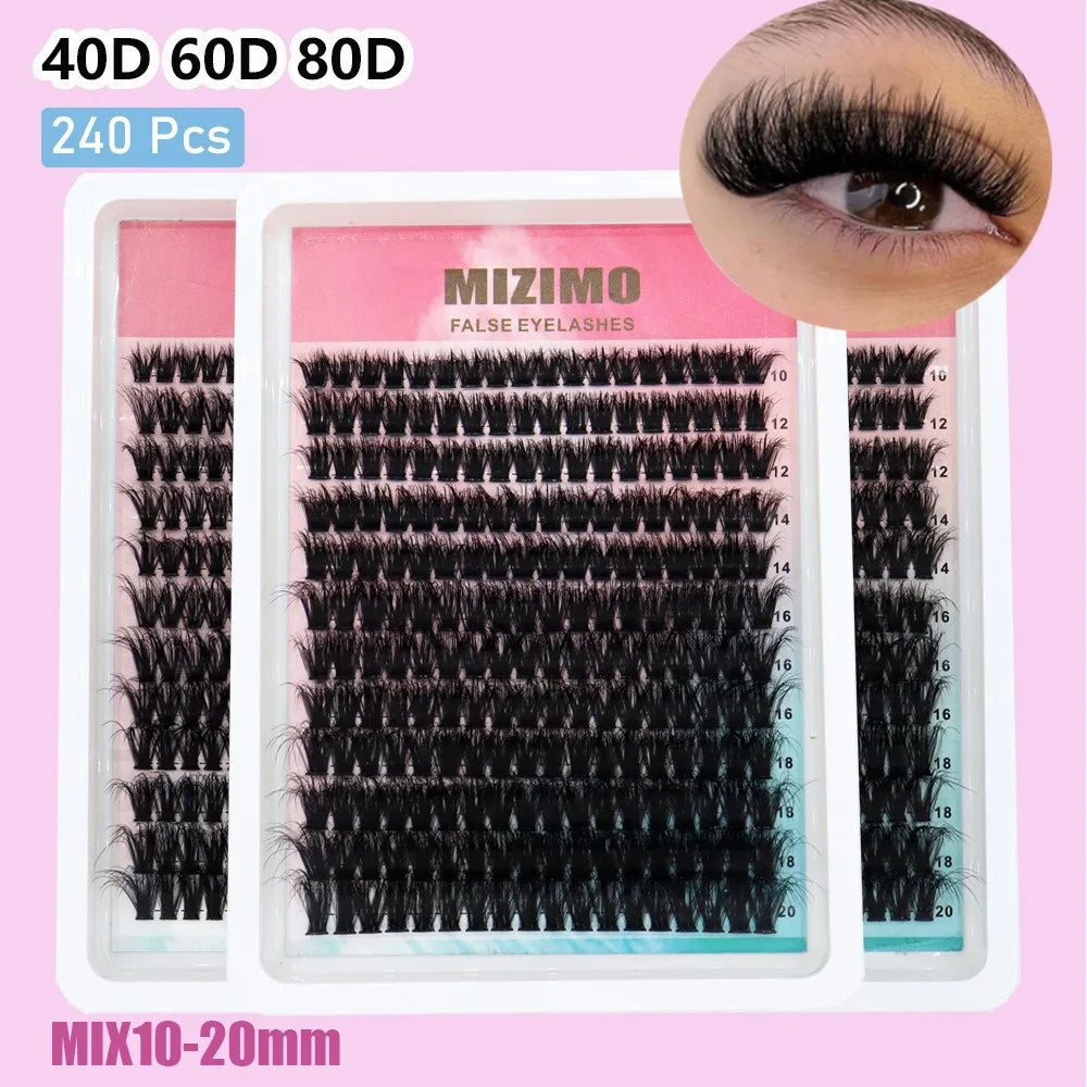 Wholesale 12-rows Hot-melt 60D-200D Natural and Fluffy 12-20mm DIY False Eyelashes MegaBDM