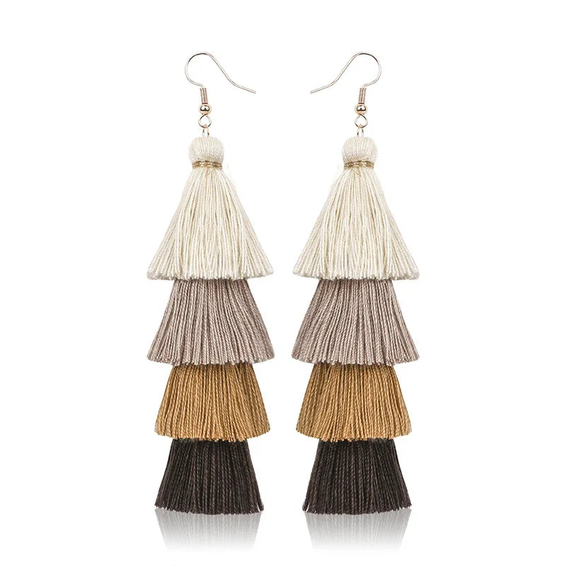 Wholesale Fashion Neo-Gothic Chandelier 4-Layer Polymer Clay Long Vintage Scallop Tassel Earrings Rainbow Color 2022 Party