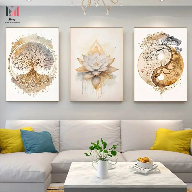 Flowers Modern Tree of Life Lotus Flower Prints for Living Room Canvas Oil Painting Wall Art Poster and Landscape for Home Room