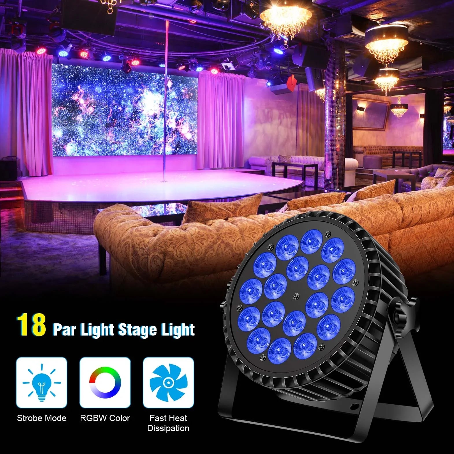 18x10W RGBW Slim Flat Par Can Professional Die Cast Aluminum KTV Bar Lighting with Sound Active Mode Remote Control Party Light