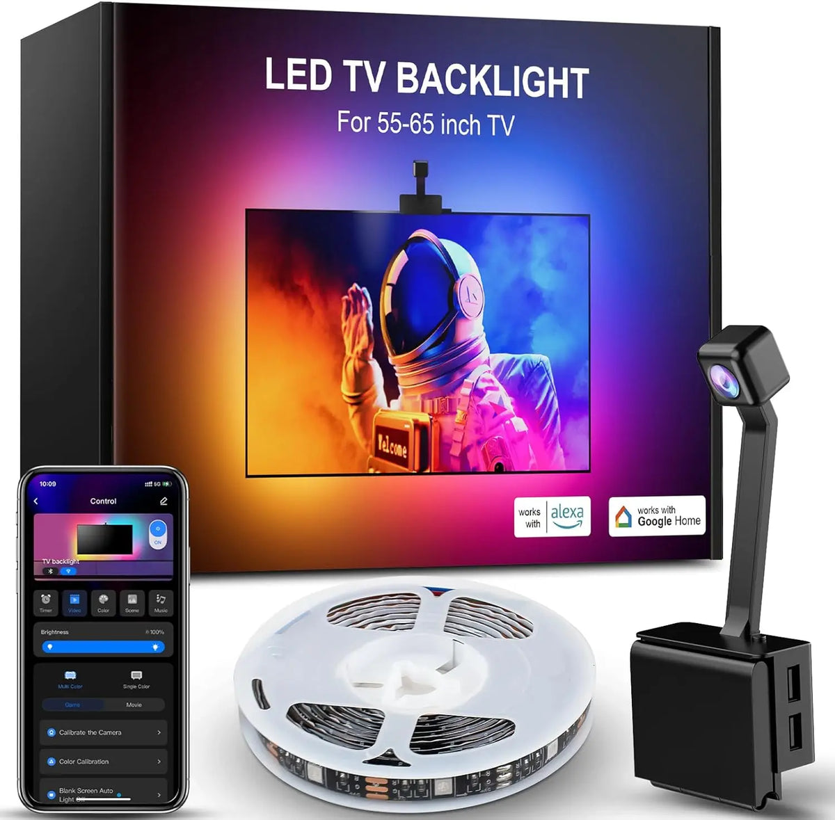 Color Sync RGBIC 12.5ft 3.8m 12V Ambient 55-65in Monitor Smart App Immersive Kit Luces LED Para TV Backlights Strip with Camera