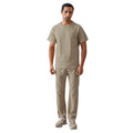 Beige Textured Two Piece Set Men's Summer Outfit Short Sleeve Top and Straight Pants Casual Breathable Streetwear Tracksuit