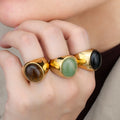 Scandinavian Minimalism Hip Hop Cat's Eye Ring 18K Gold Stainless Steel Fashion Wedding Jewelry Natural Stone