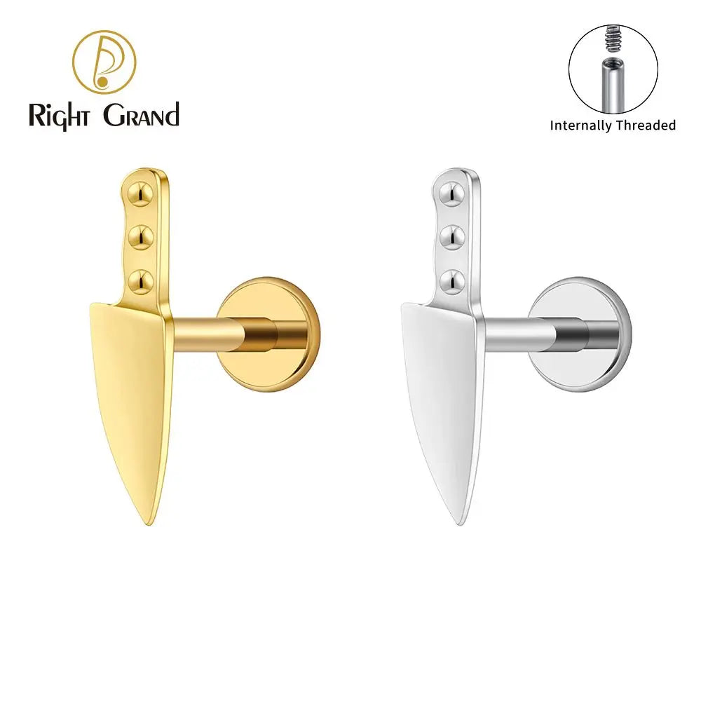ASTM F136 Titanium Internal Thread Tiny Knife Helix Earring 16G Butcher Knife Labret Stud Tragus Cartilage Piercing Body Jewelry