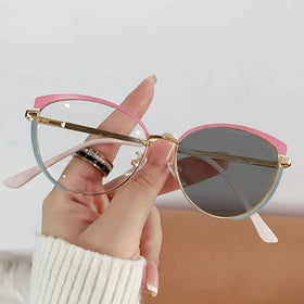 2025 Fashion Women Lens Color Change Spectacles Glasses Frames Cat Eye Anti Blue Light Photochromic Glasses Women