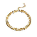 PVD 18K Gold Plated Stainless Steel Layered Bracelet for Women Waterproof Paperclip Chain Cuban Link Chain Double Layer Bracelet MegaBDM