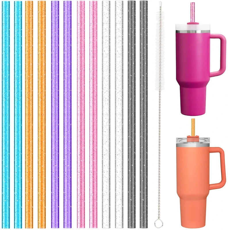 Custom Reusable Straw for 30oz 40oz Tumbler Cup Accessories With Cleaning Brush Colored Cute Replacement Plastic Glitter Straws