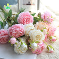 LMD Artificial Flower 3 Head Silk Peony Flower Bouquet Home Wedding Photograph Decor