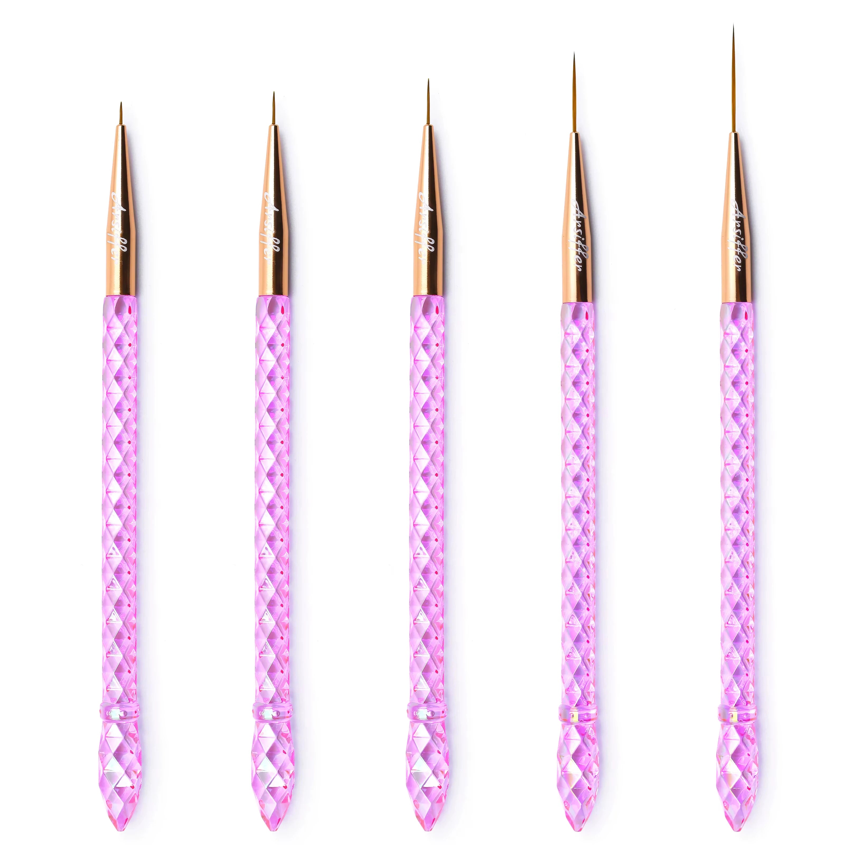 Professional Acrylic Nail Art Brush Sets Oval Hair Shape Durable Nylon Pink Clear Plastic Handle Custom Logo for Nail Detailing