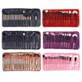 24pcs/Set High Density Bi-Color Gradient Wood Handle Ferrule PU Brush Bag Multifunctional Fiber Wool Face Eye Shadow