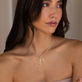 18K Plated Golden Two Bamboo Crosses Fashion Chains Necklace Gift Item N0566