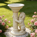 Lion-Accented Classical Column Bird Bath Resin Planter - Gold-Trimmed Outdoor Decor Dual-Use Bird Bath & Flower Pot