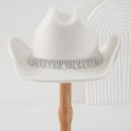 Bachelorette Hen Party Bling White Cowboy Hat Diamond and Pearl Letter Bride Cowgirl Hats for Western Wedding