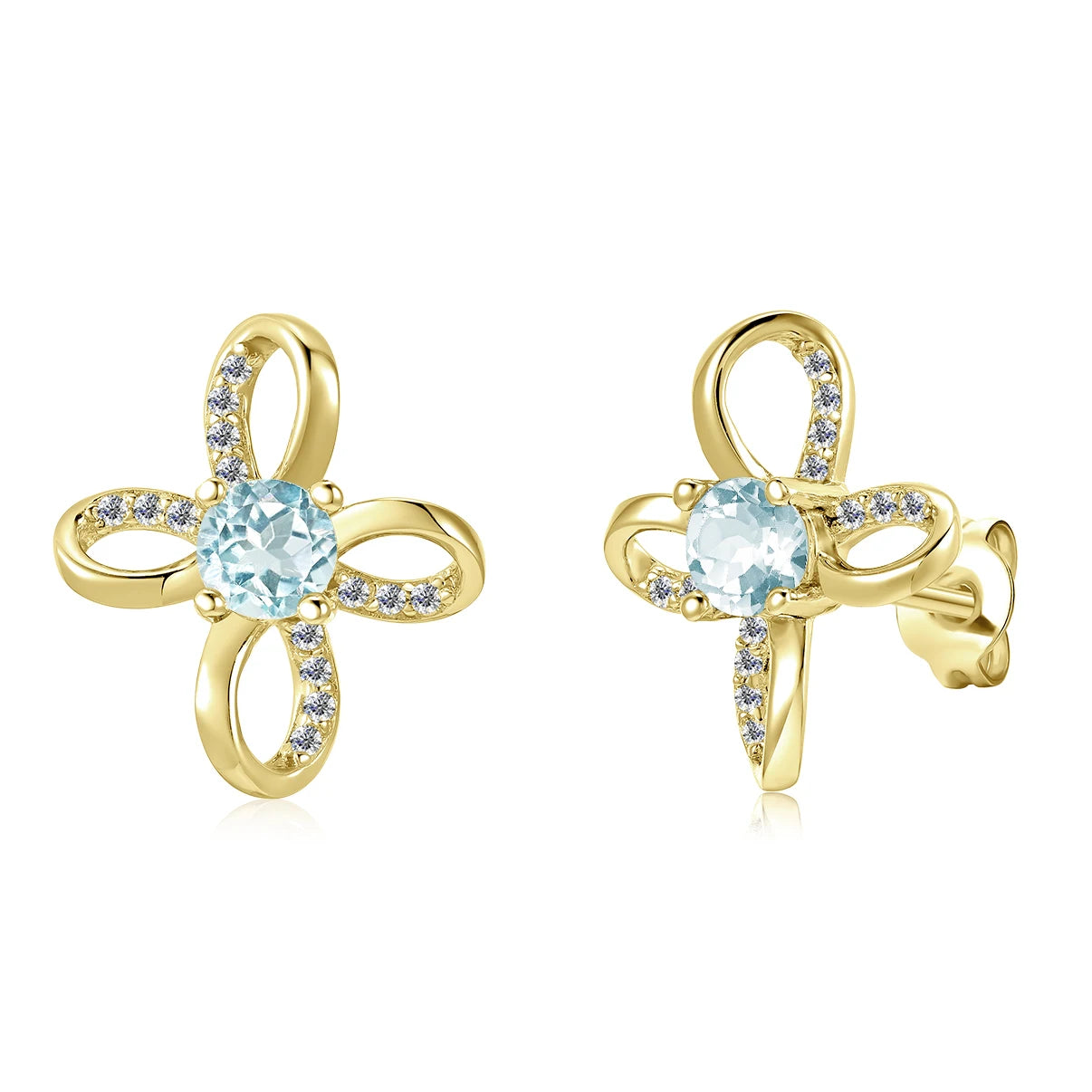 Nickel Free 925 Sterling Silver Natural Gemstone Jewelry Light Blue Topaz Knot Stud Earrings for Women Destiny Jewellery