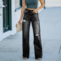 Factory Direct Sales In-Stock Women's Cross-Border Wholesale Washed Distressed Slim-Fit Wide-Leg Denim Pants