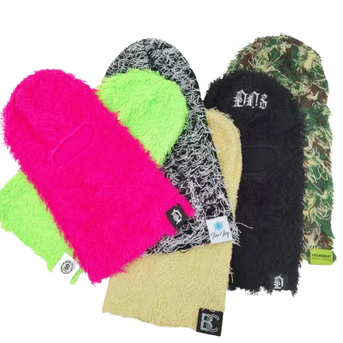 Wholesale Grassy Balaclava Camo Ski Mask Custom Logo Distressed Ski Mask Balaclava Designer Winter Knit Full Face Cover