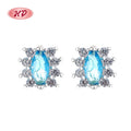 Wholesale Fashionable Jewelry Blue Cubic Zirconia Women S925 Sterling Silver Lotus Stud Earrings