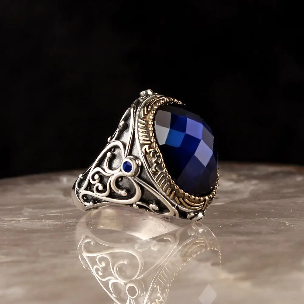 Turkish Jewelry Black Ring Mens Luxury 925 Sterling Silver Ring Natural Stone Wholesale Jewelry From Turkey