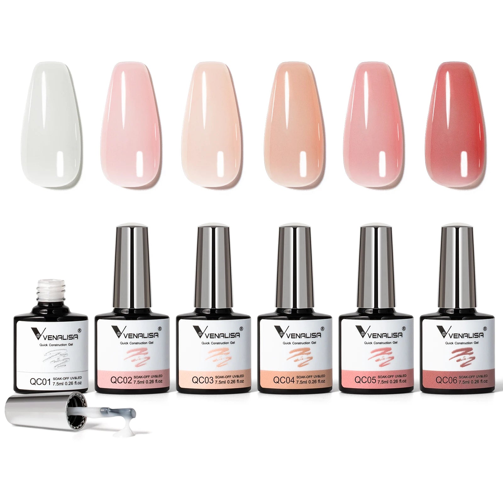 Venalisa Nail Art Acrylic French Nails Fast Dry LED Clear Pink Color Quick Construction Gel 7.5ml Thick Jelly Nail Extension Gel