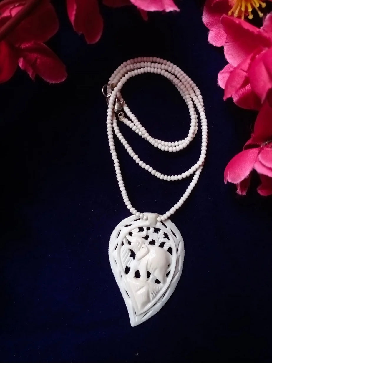 Custom Made Hand Carved Bone Bead Necklaces With Elephant Theme Bone Pendants Ideal for Jewelry Designers for Resale