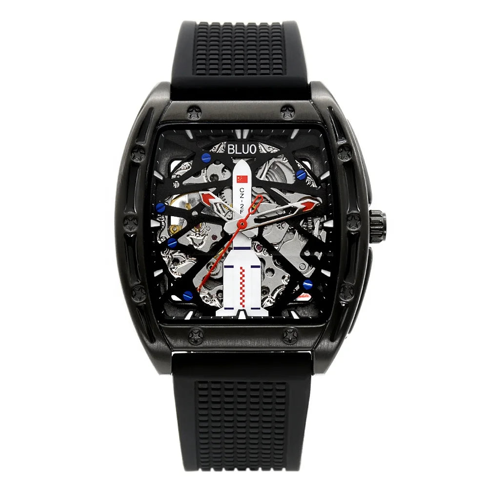 Unique Design Fashion Sport Hollow Out Skeleton Wrist Watch Mechanical Automatic Barrel Watches for Men